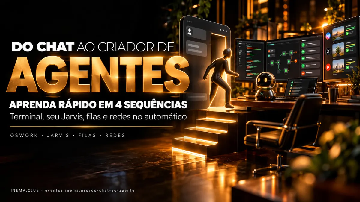 Do chat ao criador de agentes: aprenda rápido em 4 sequências — OSWork no terminal, o seu Jarvis, filas de tarefas e redes sociais no automático. Cursos, projetos e exercícios abertos.