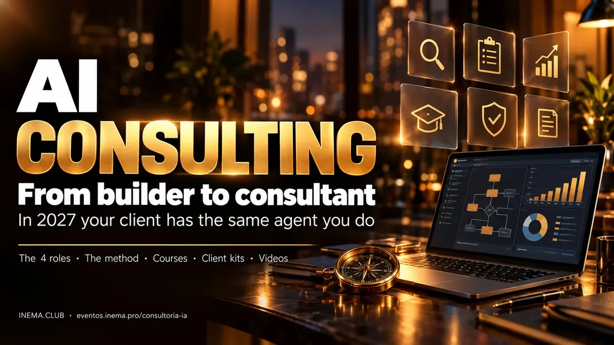 AI Consulting — from builder to consultant: in 2027 your client has the same agent you do. The four roles, the method, courses, client kits and videos.