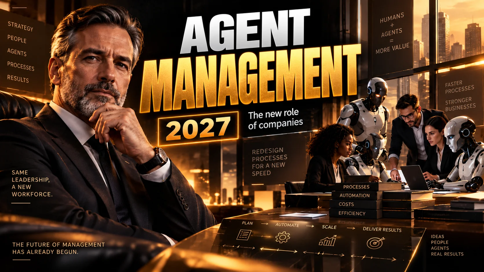 Agent Management 2027 — the new role of companies. Same leadership, a new workforce: humans + agents = more value.