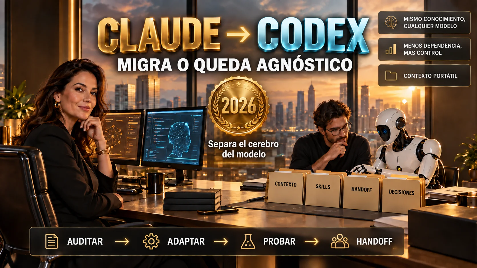 Claude → Codex: migra o quédate agnóstico. Separa el cerebro del modelo — contexto, skills y handoffs portátiles. Evento INEMA 2026.