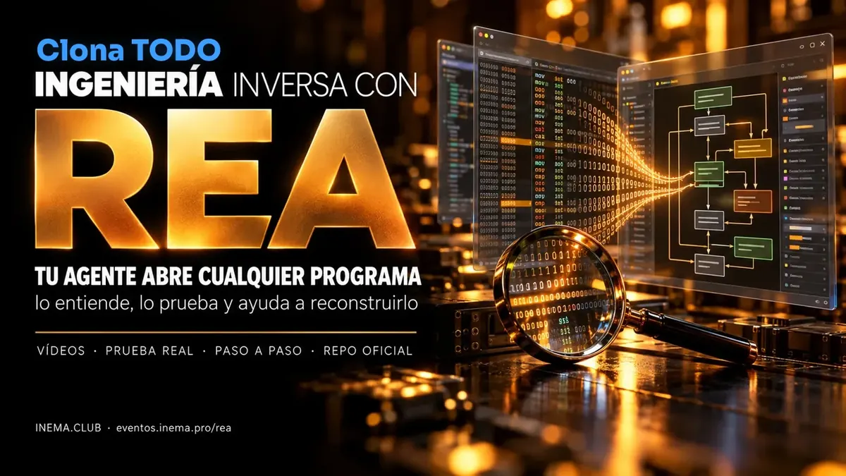 Ingeniería inversa con REA: tu agente de IA abre cualquier programa, lo entiende, lo prueba y ayuda a reconstruirlo. Guía, prueba real, videos y el repositorio oficial.