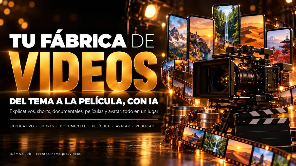 Tu fábrica de videos — del tema a la película, con IA: explicativos, shorts, documentales, películas, avatar y publicación, todos los sistemas de INEMA en un solo lugar.